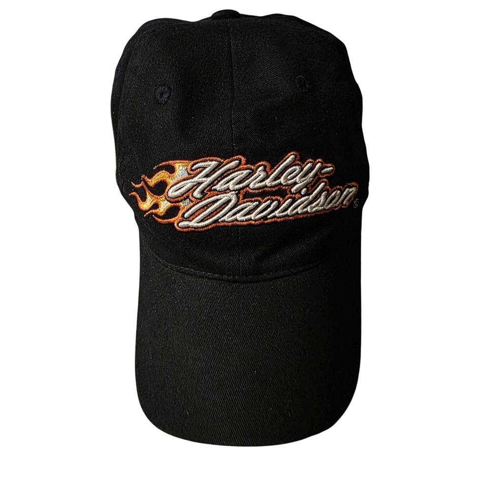 Harley Davidson Mens Black Flame Embroidered Baseball Cap Adjustable Hat Cotton